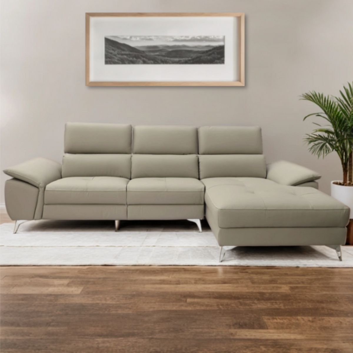 BASEMENT HOME - Seccional Stewart 4 Cuerpos Derecho De Cuero