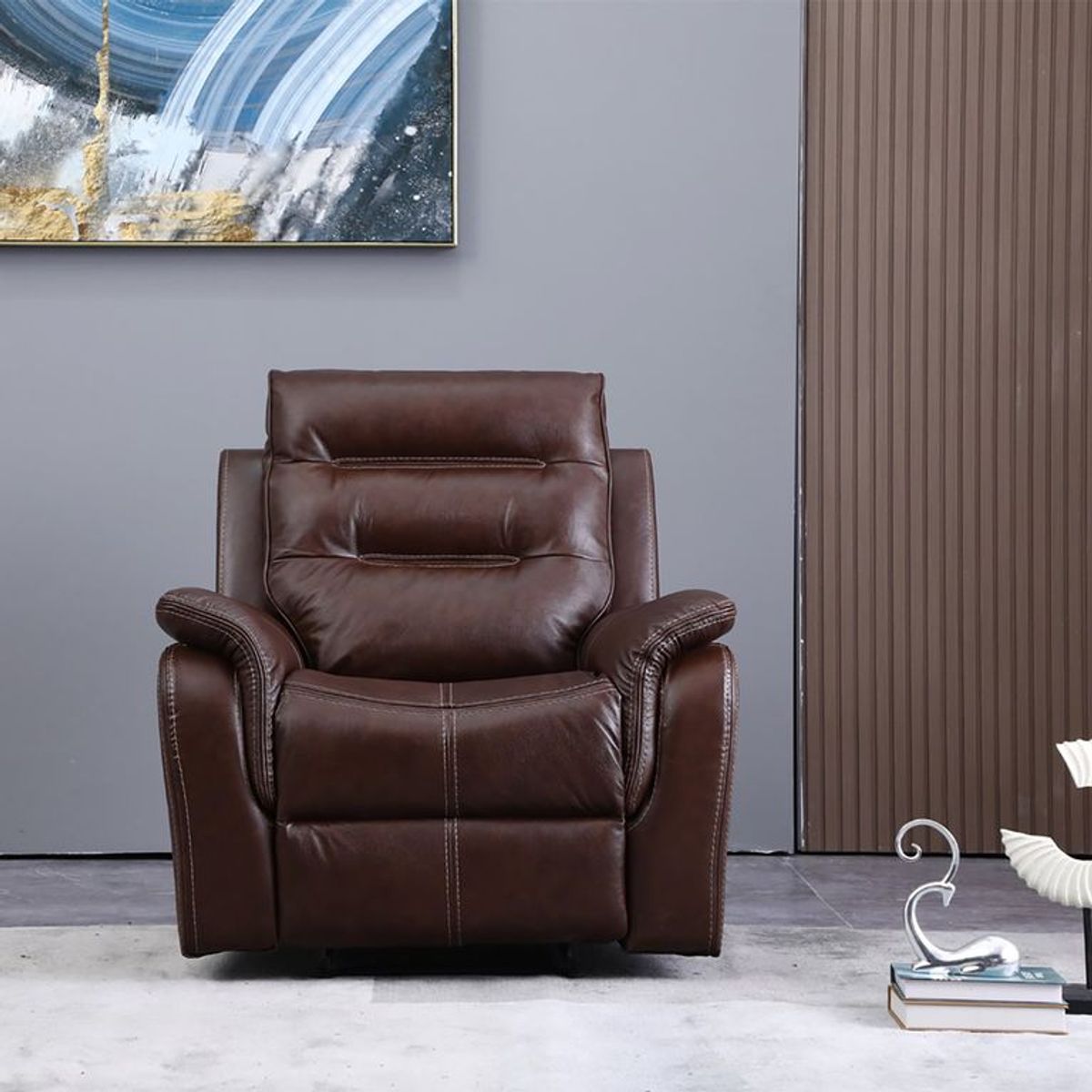 BASEMENT HOME - Sofá Reclinable Eléctrico New Paul 1 Cuerpo Cuero Combinado