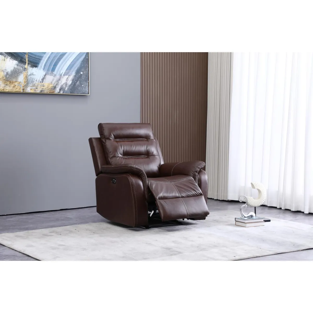 BASEMENT HOME - Sofá Reclinable Eléctrico New Paul 1 Cuerpo Cuero Combinado