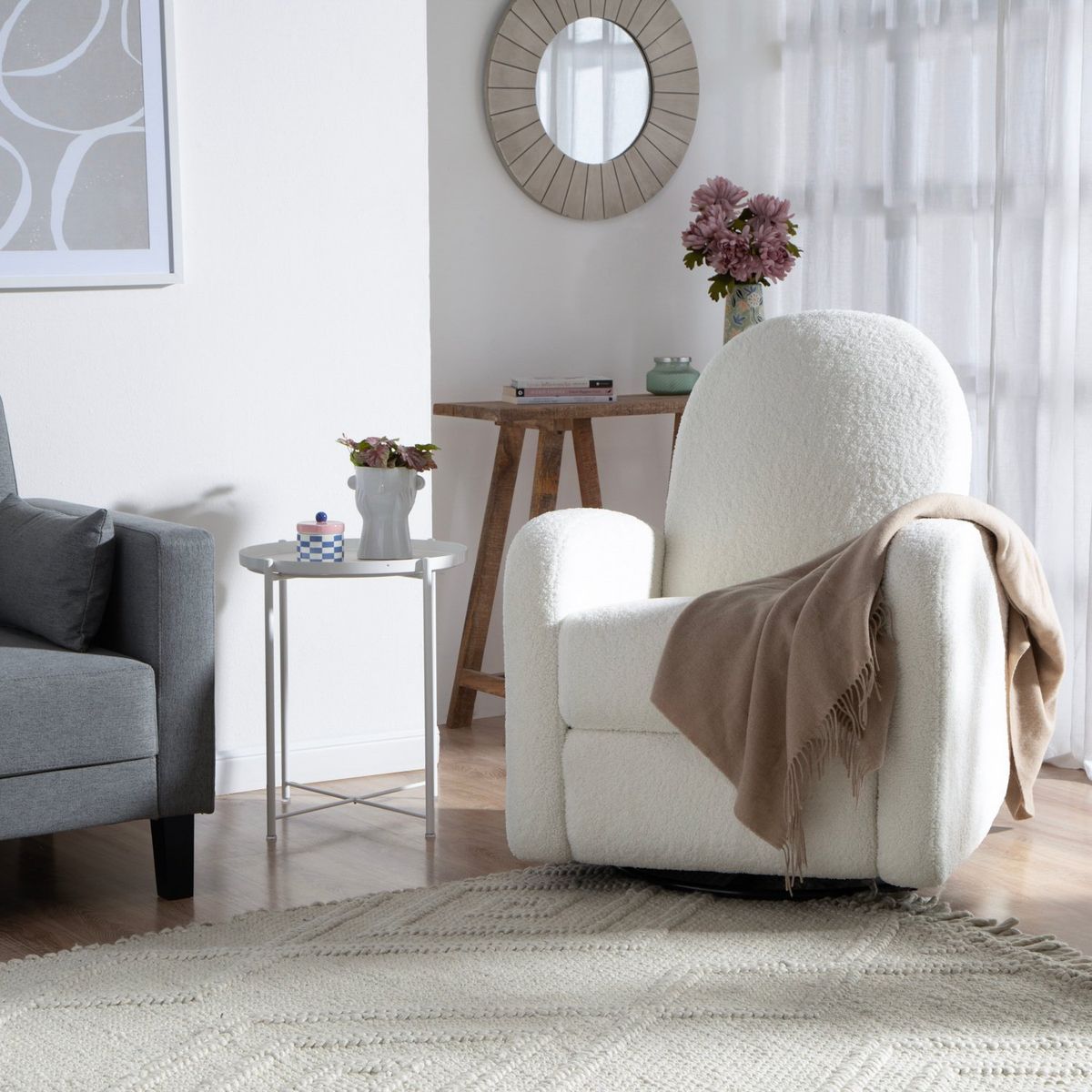 MICA KIDS - Sofá Mecedora Reclinable Boucle 1 Cuerpo Beige