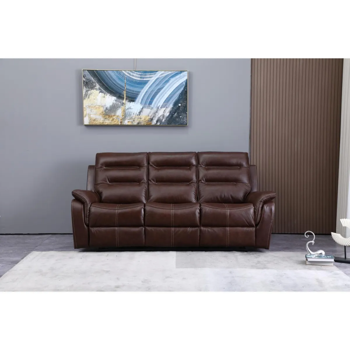 BASEMENT HOME -  Sofá Reclinable Eléctrico New Paul 3 Cuerpos Cuero Combinado