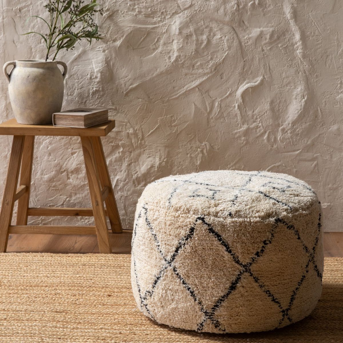 BASEMENT HOME - Pouff Blanco Lineas 50x50cm