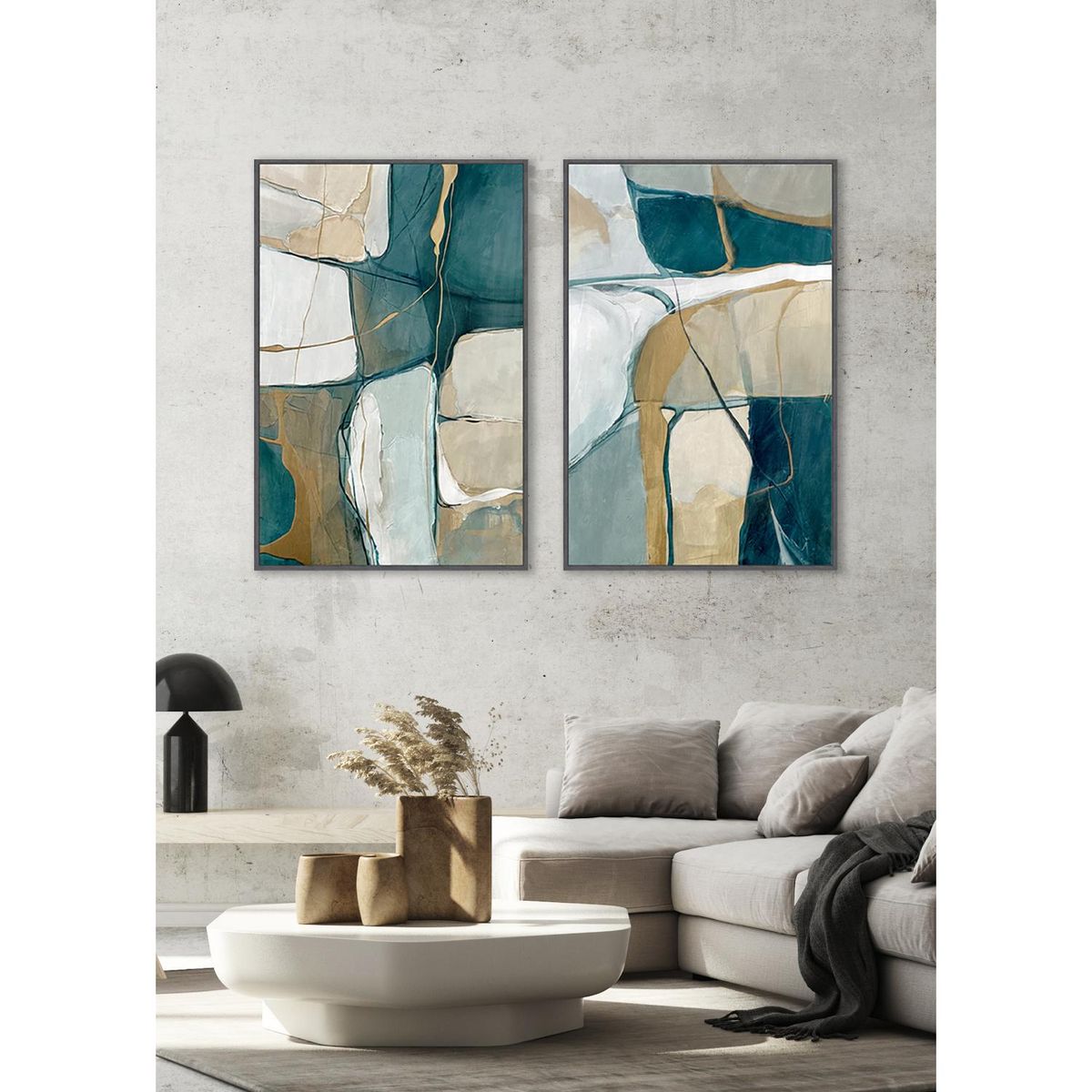 MICA - Setx2 Cuadros Abstracto Azul Y Dorado 40x60cm