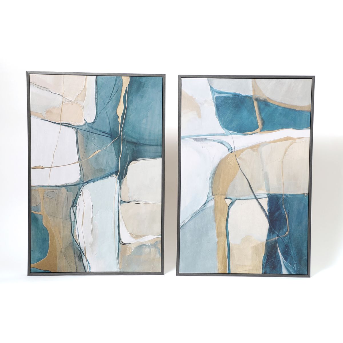 MICA - Setx2 Cuadros Abstracto Azul Y Dorado 40x60cm