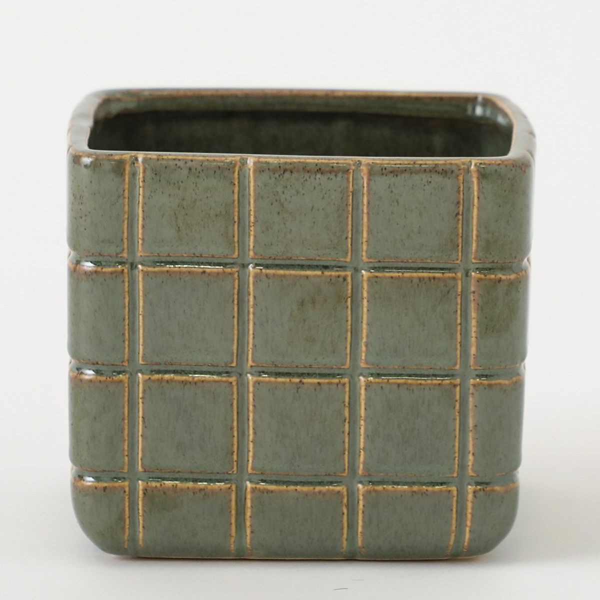 MICA - Maceta Cerámica Cuadrados Verdes 