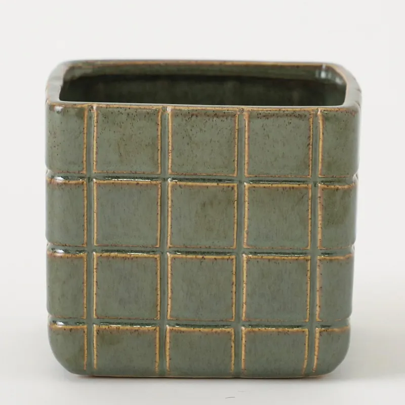 MICA - Maceta Cerámica Cuadrados Verdes 