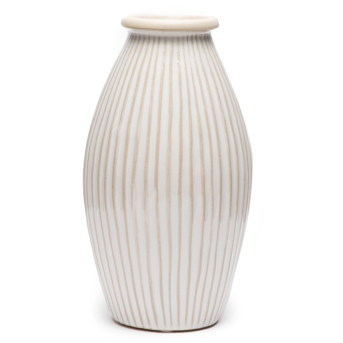 MICA - Florero Blanco Rayas 12x22cm