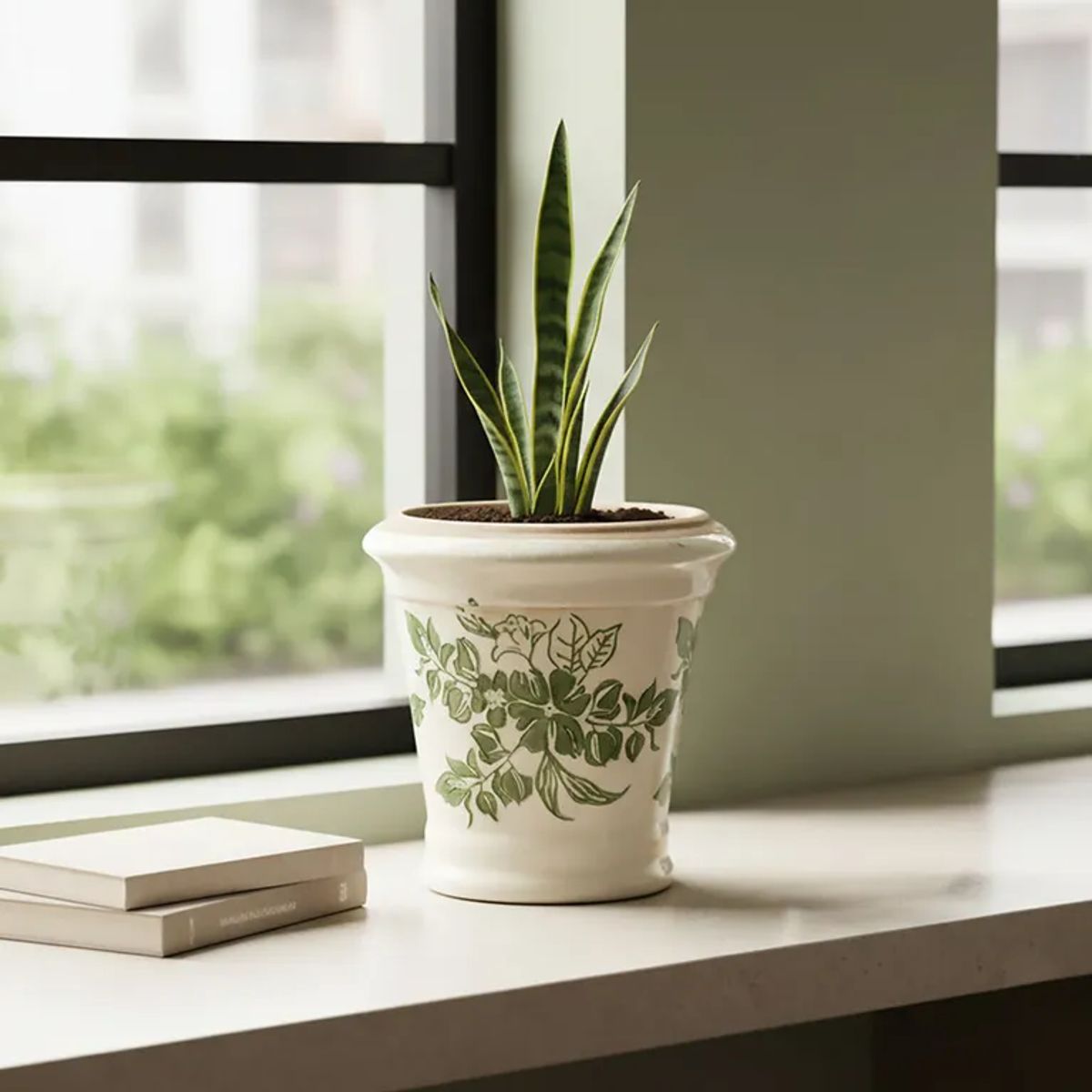 ROBERTA ALLEN - Maceta Decorativa Flores Verdes 13cm