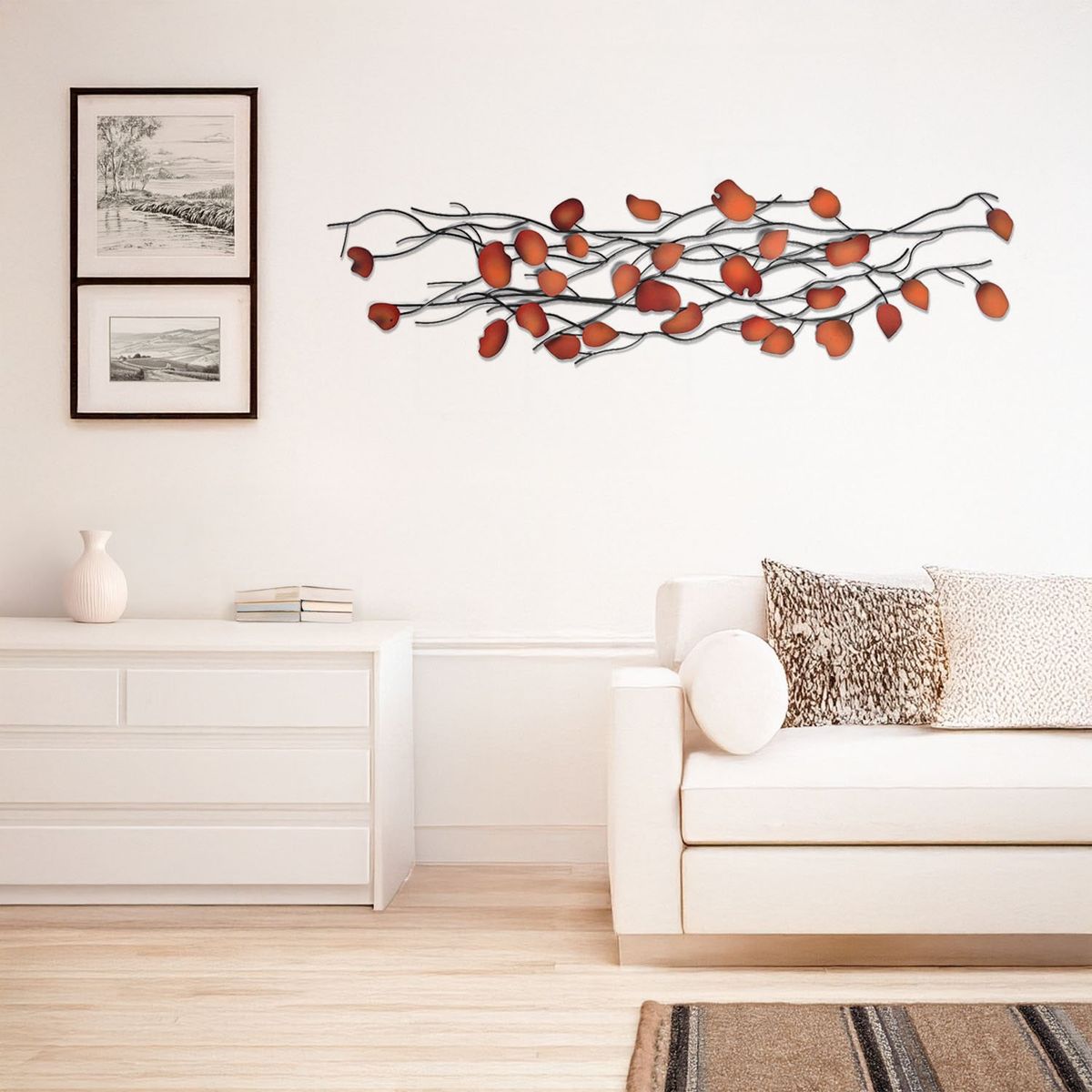 BASEMENT HOME - Arte de Pared Hojas Rojas Decorativas 130cm