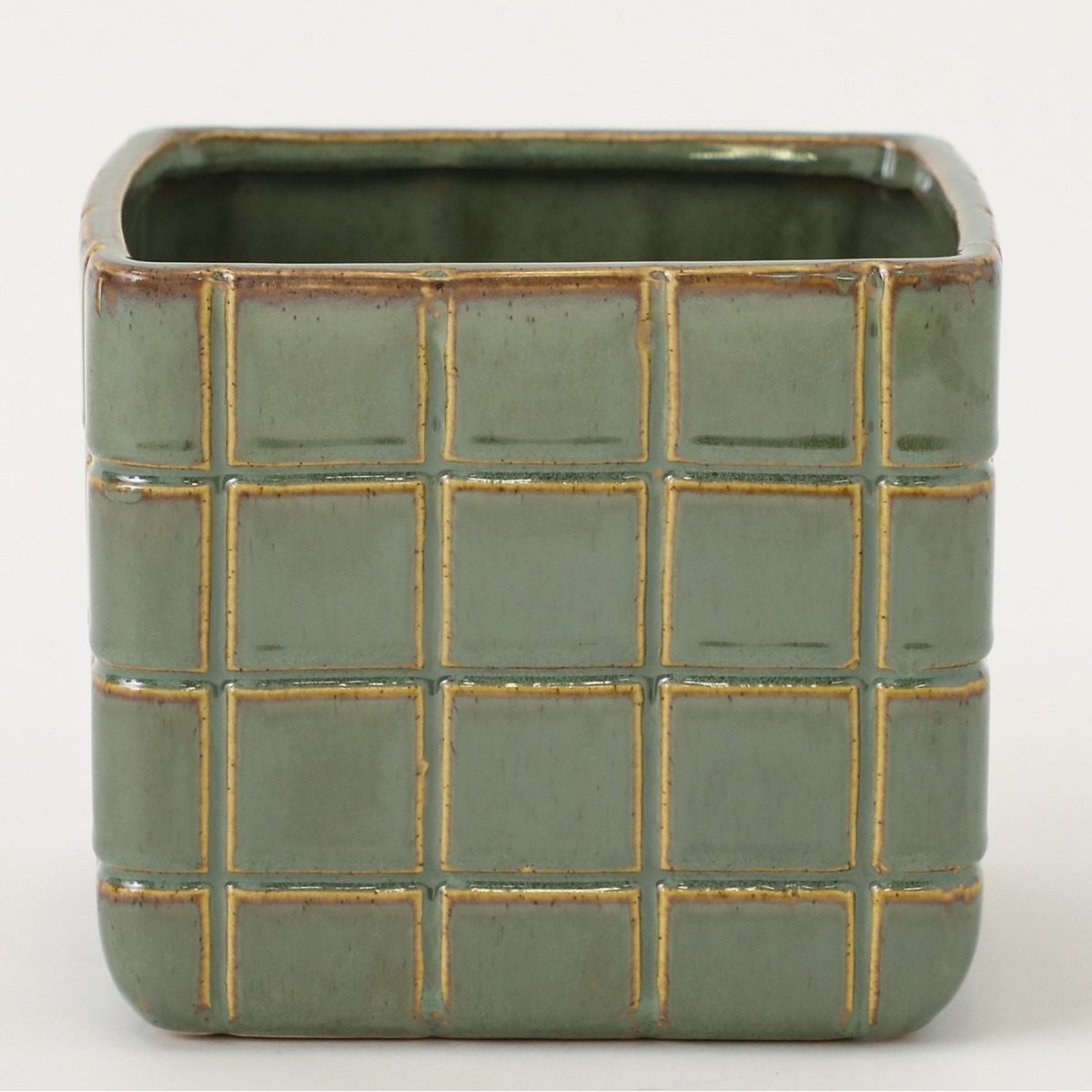 MICA - Maceta Cerámica Cuadrados Verdes 