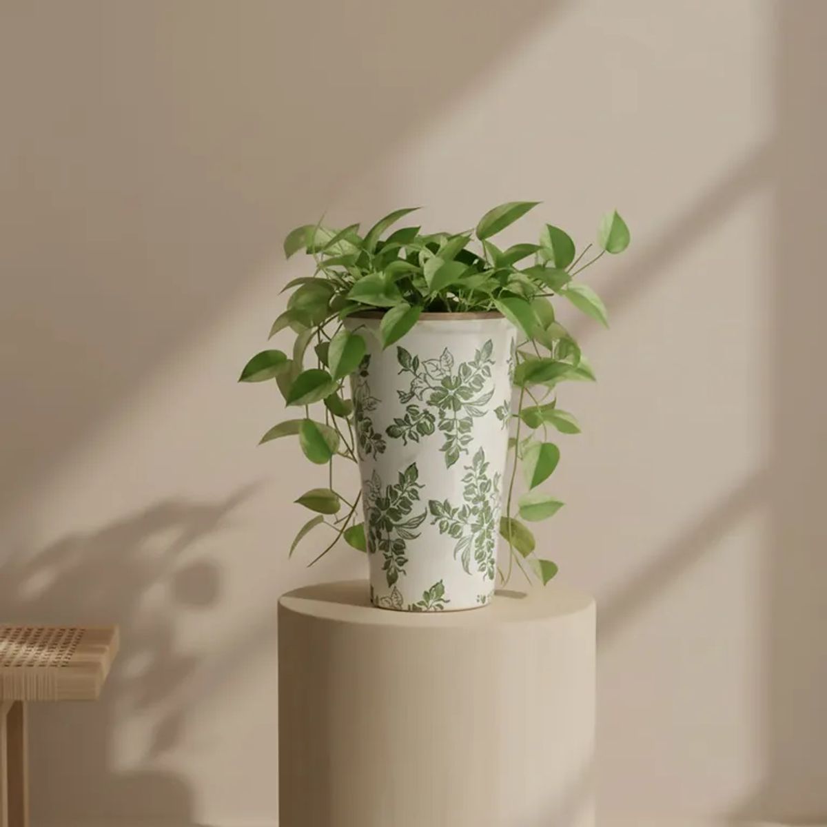 ROBERTA ALLEN - Maceta Blanca con Flores Verdes Interior/Exterior 25cm