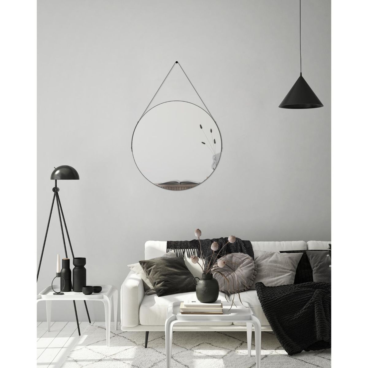 BASEMENT HOME - Espejo Colgante Negro Basico 60cm