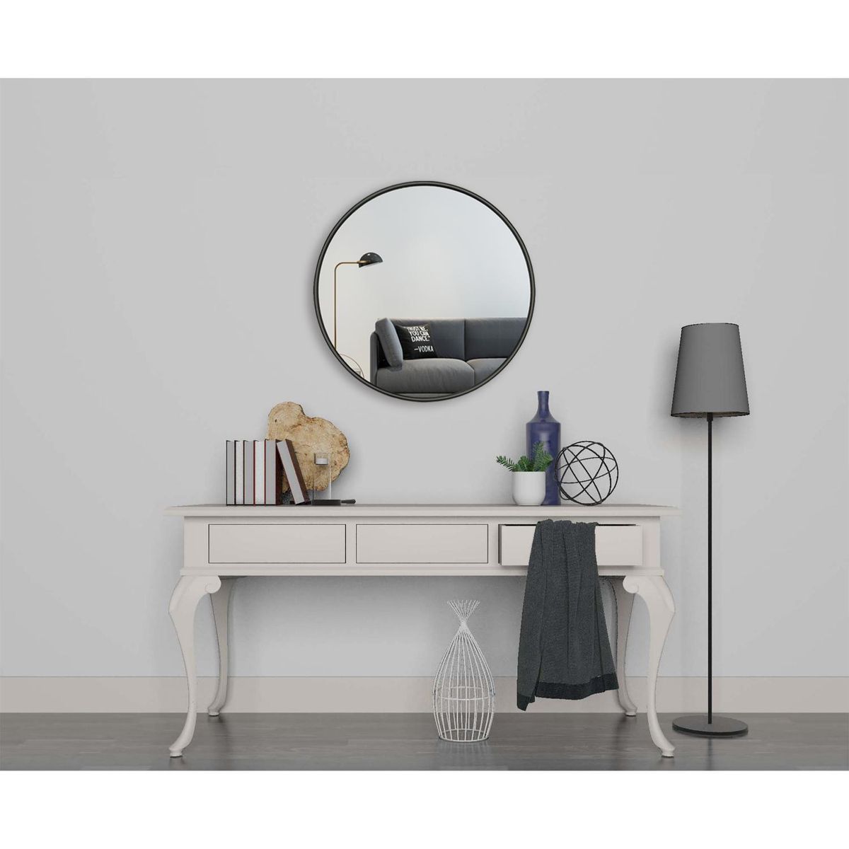 MICA - Espejo Redondo de Metal Negro