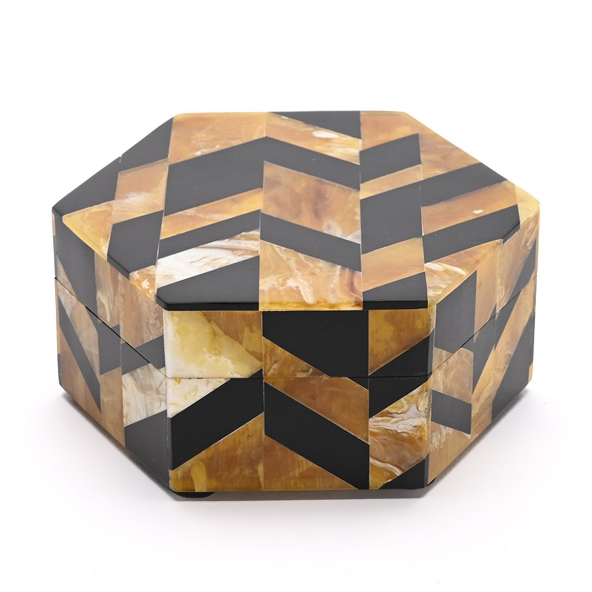 BASEMENT HOME - Caja Hexagonal Decorativa Diseño Negro 12x5cm