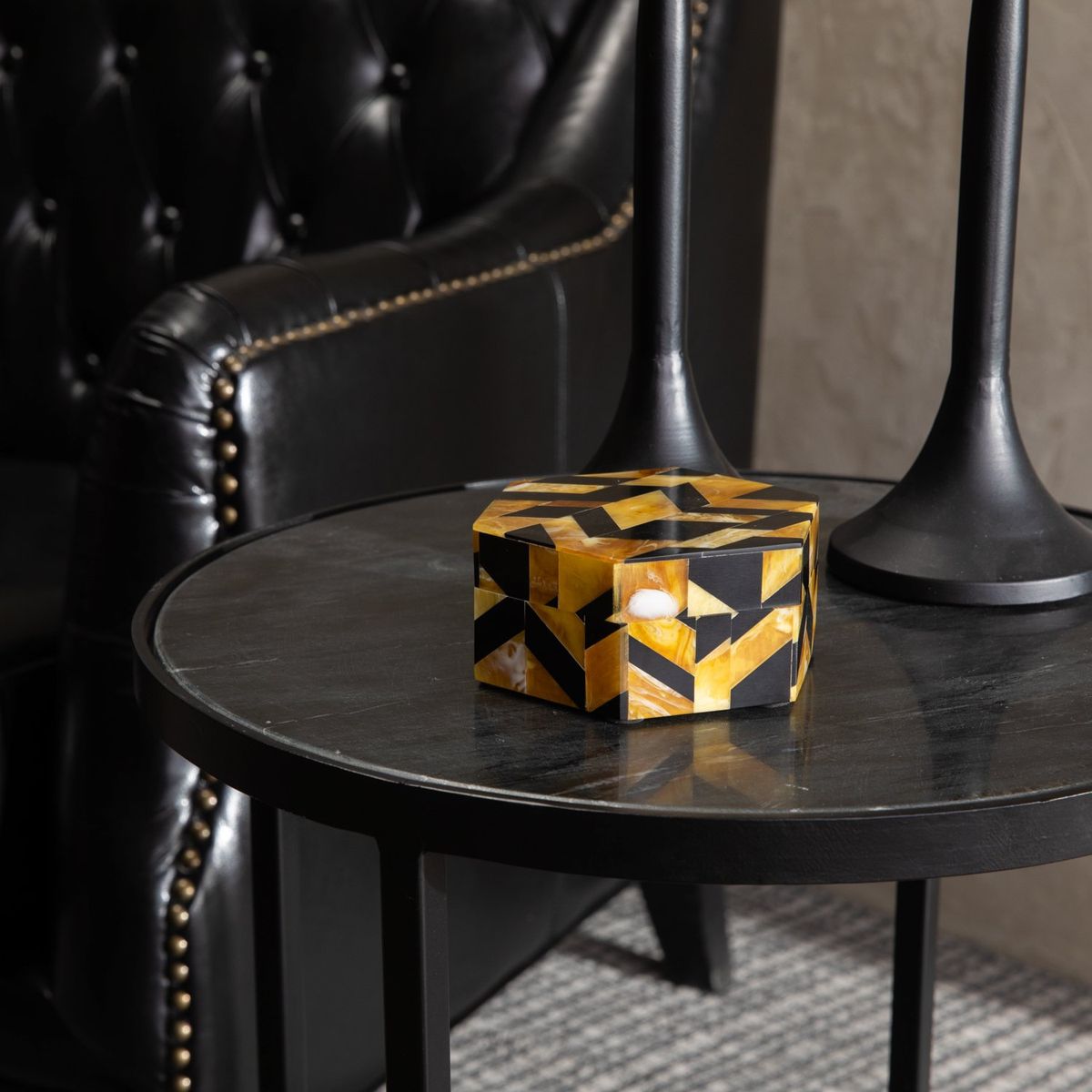 BASEMENT HOME - Caja Hexagonal Decorativa Diseño Negro 12x5cm