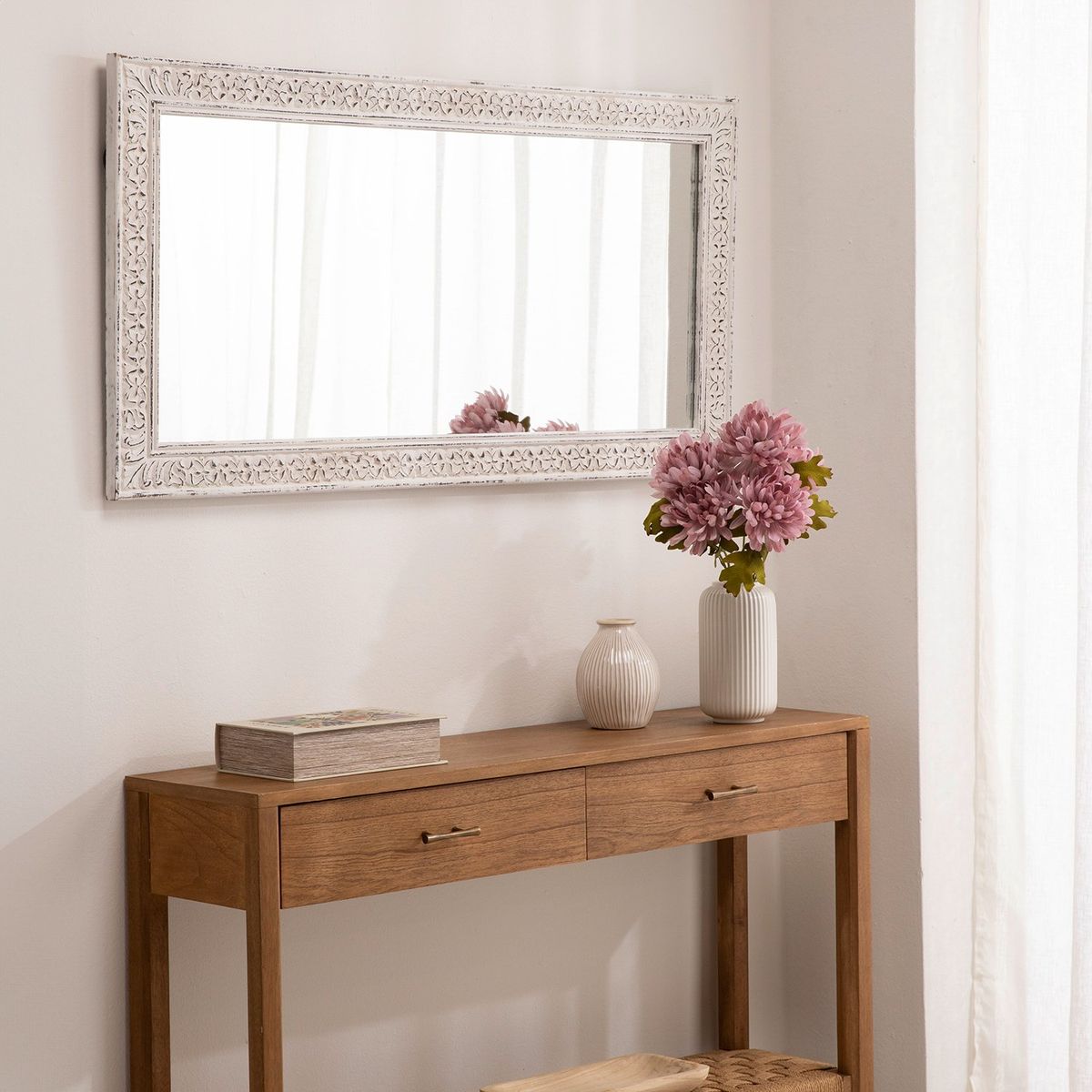 ROBERTA ALLEN - Espejo Rectangular Con Marco de Madera Blanco 60x120cm