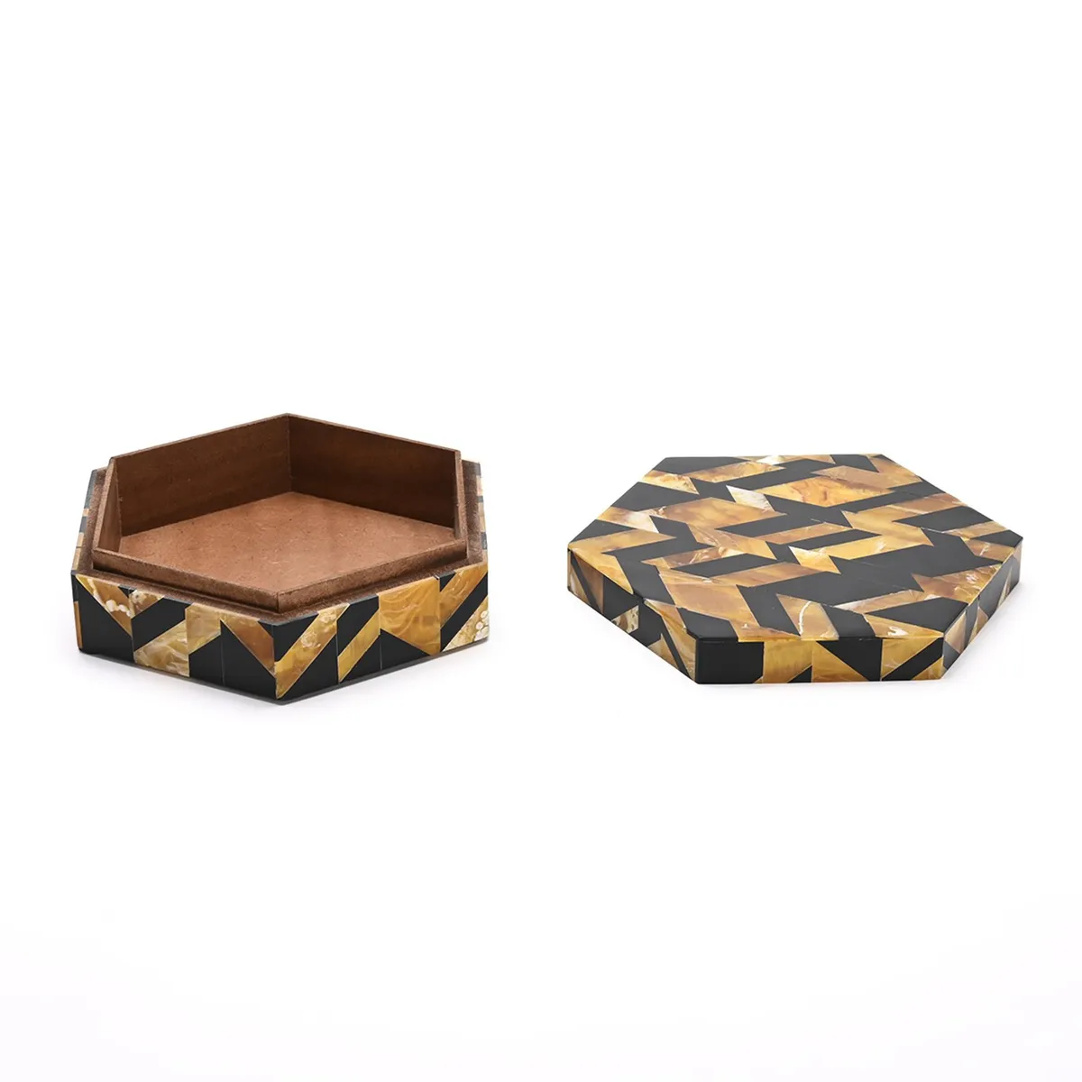 BASEMENT HOME - Caja Hexagonal Decorativa Diseño Negro 17x5cm