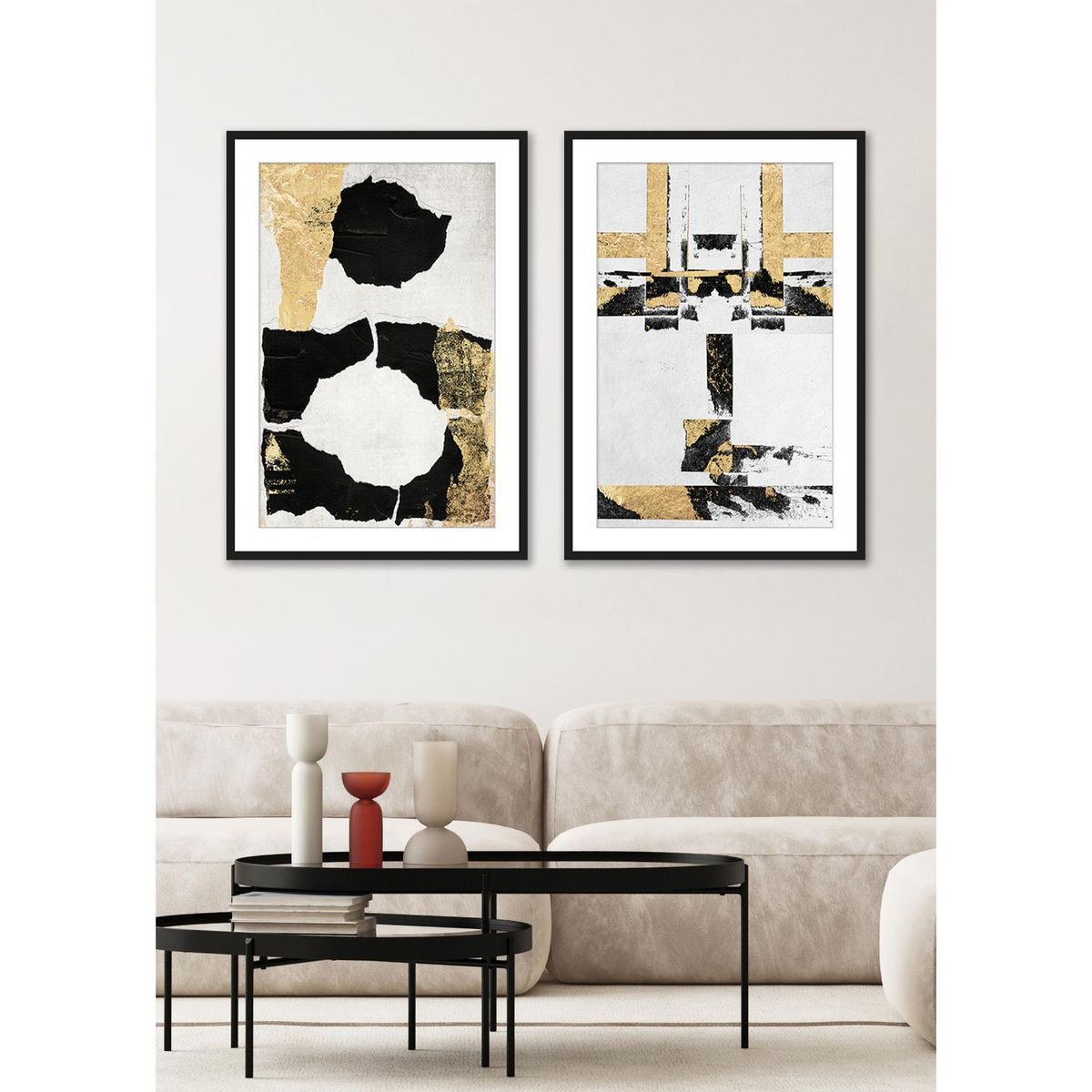 BASEMENT HOME - Set2 Cuadros Abstracto Gold 50x70x3cm