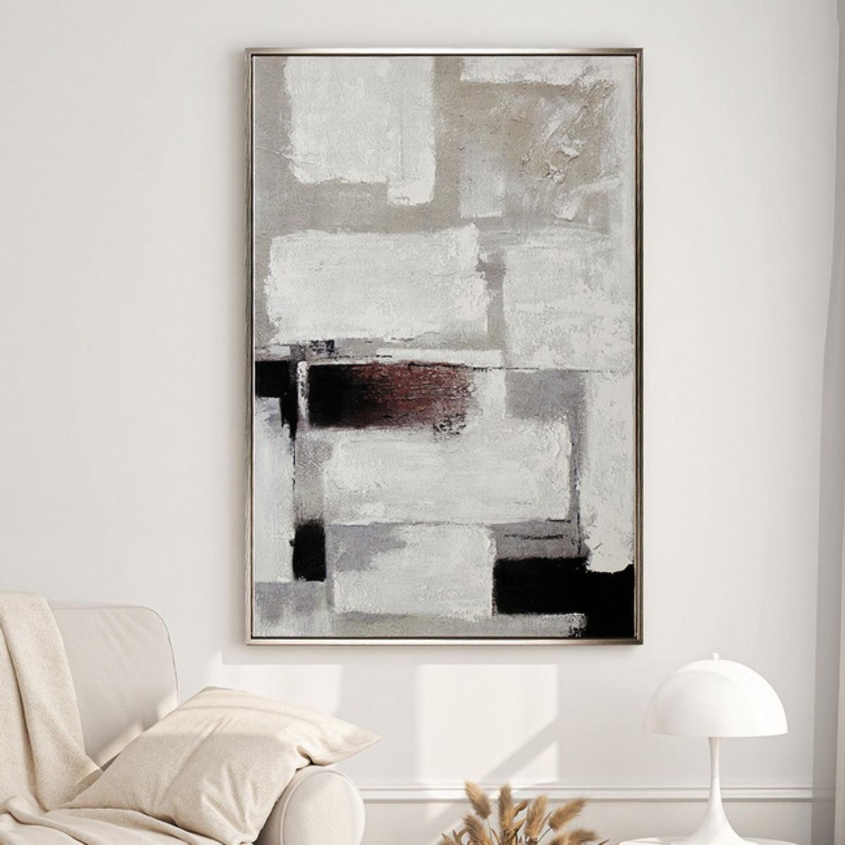 MICA - Cuadro Pintura Abstracta Blanco 80x120cm