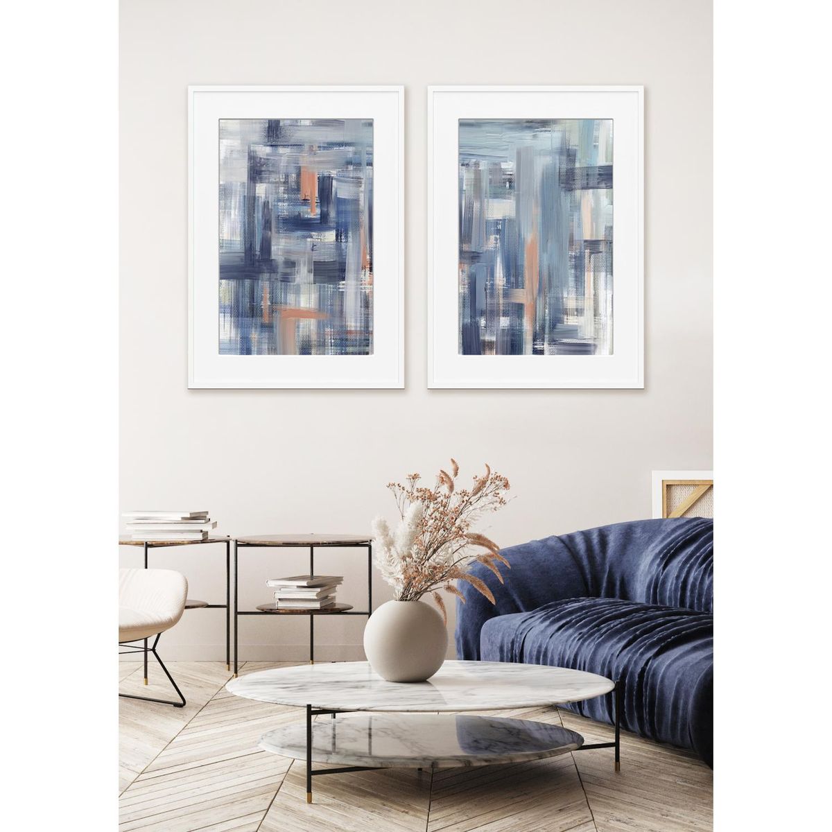 BASEMENT HOME - Set2 Cuadros Abstracto Azúl 50x70x3cm