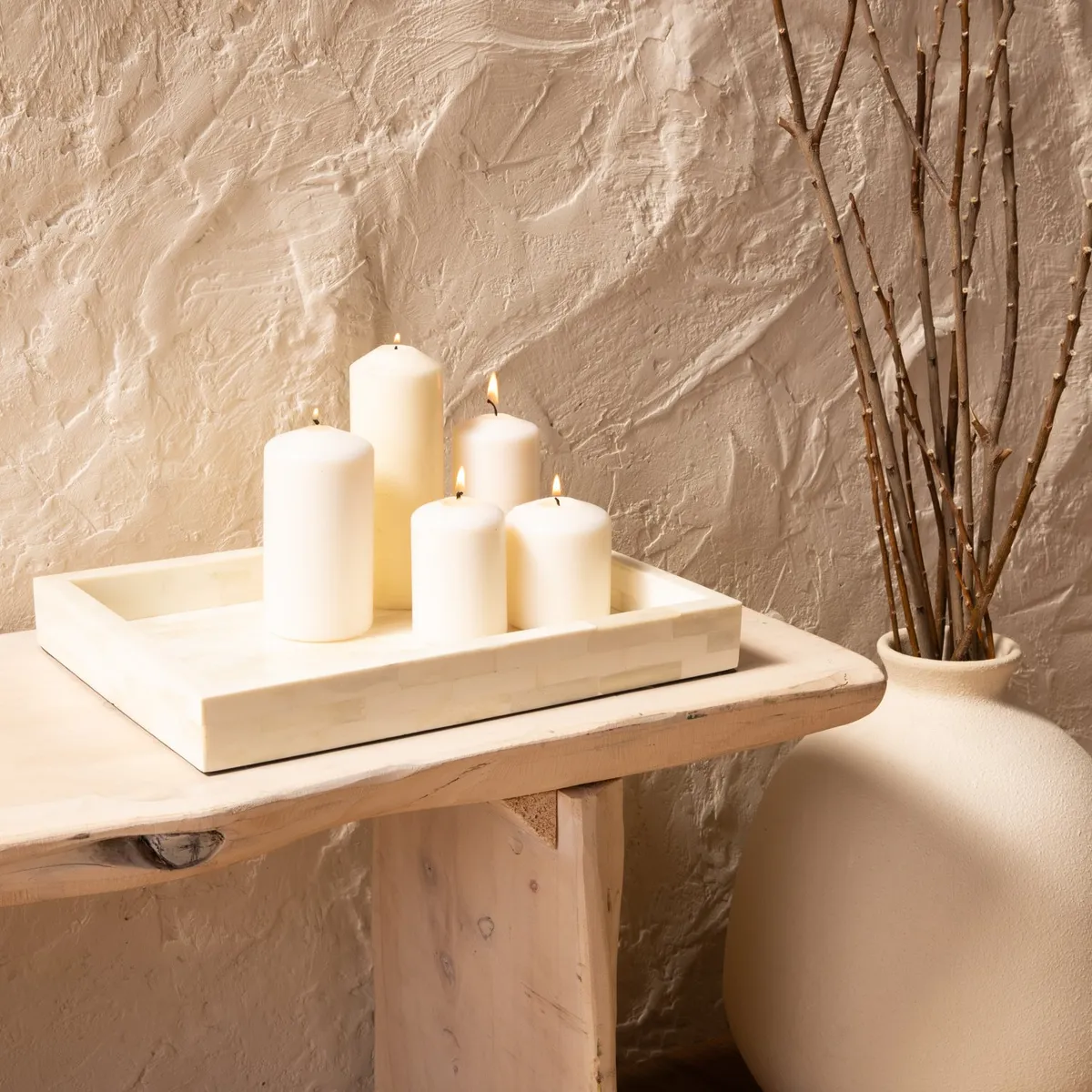 CASA CANTABRIA - Bandeja De Madera Blanca Decorativa 35x25cm