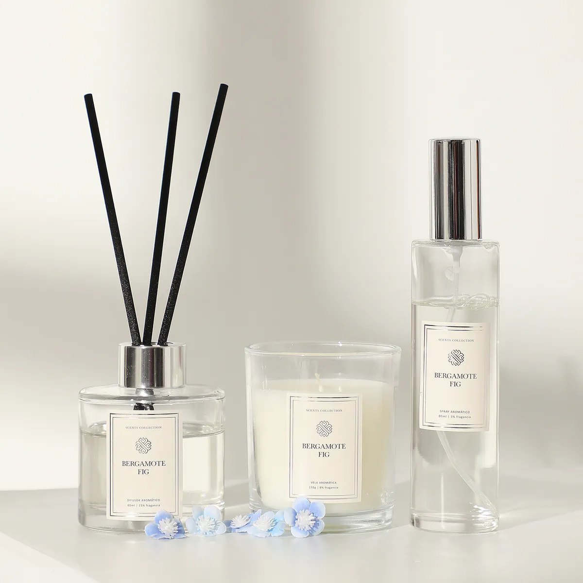 BASEMENT HOME - Set Aromático Bergamota: Vela Aromática  132ml + Difusor 80ml + Ambientador Spray 80ml