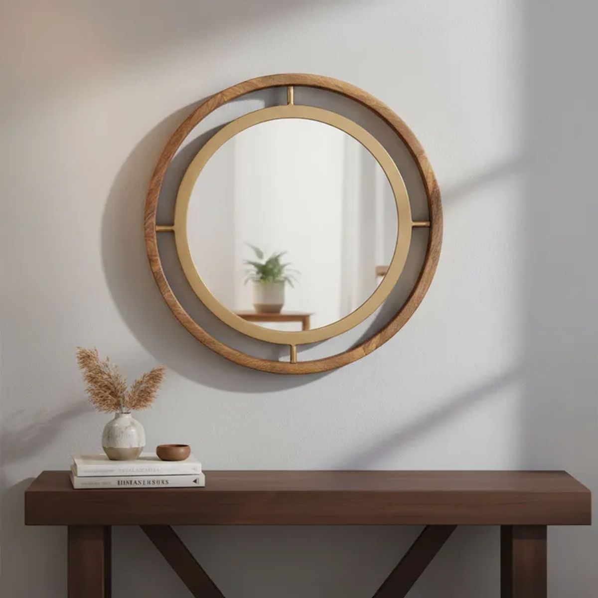 BASEMENT HOME - Espejo Redondo Marco Madera 60cm