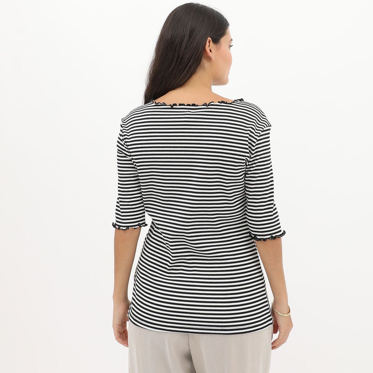 NEWPORT - Polo Manga Corta Rayas Cuello V Algodón Mujer Newport