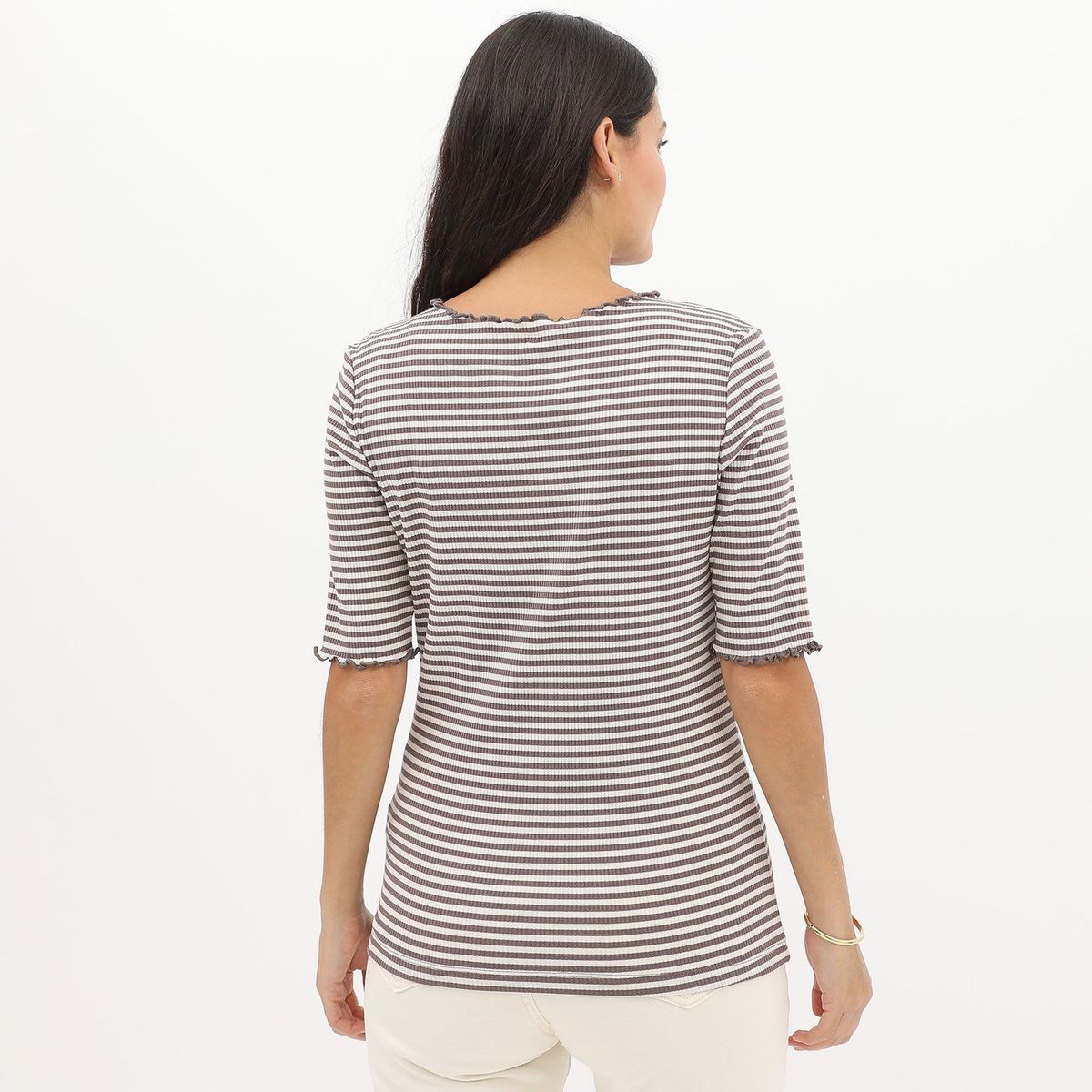 NEWPORT - Polo Manga Corta Rayas Cuello V Algodón Mujer Newport