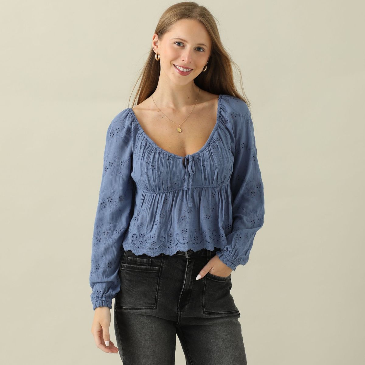 AMERICAN ABBEY - Blusa Manga Larga Casual Mujer American Abbey
