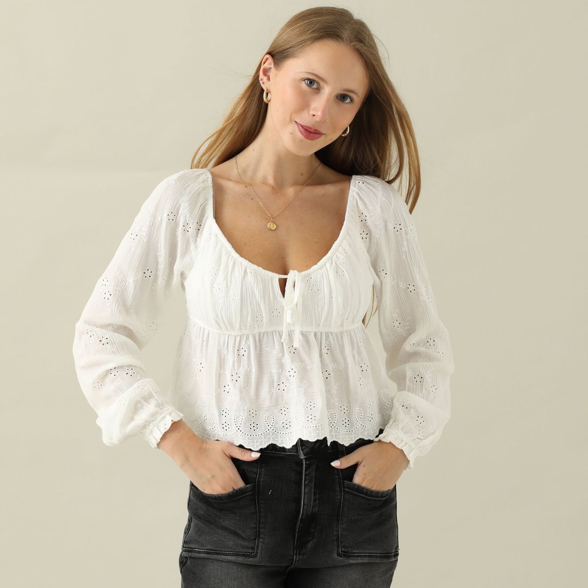 AMERICAN ABBEY - Blusa Manga Larga Casual Mujer American Abbey
