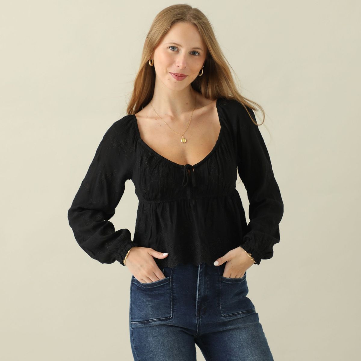 AMERICAN ABBEY - Blusa Manga Larga Casual Mujer American Abbey