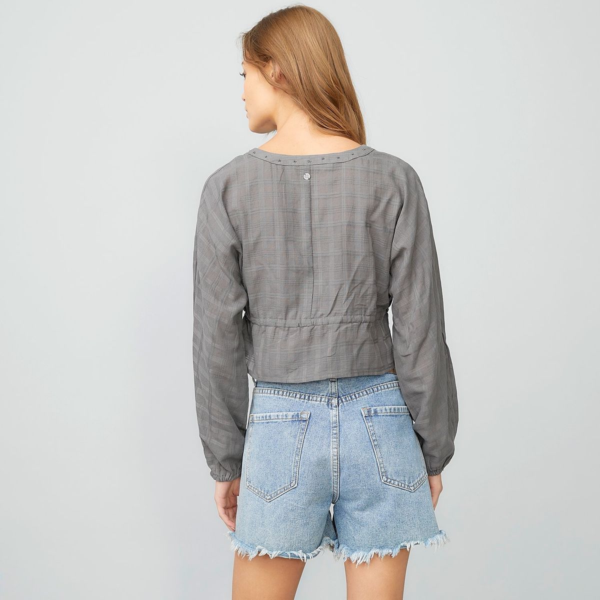 DENIMLAB - Blusa Cropped Denimlab Lazada Manga Larga Mujer Algodón