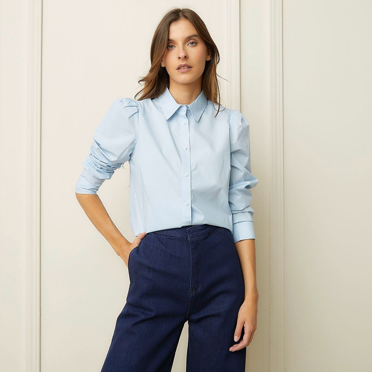 BASEMENT - Blusa Manga Larga 100% Algodón Mujer Basement