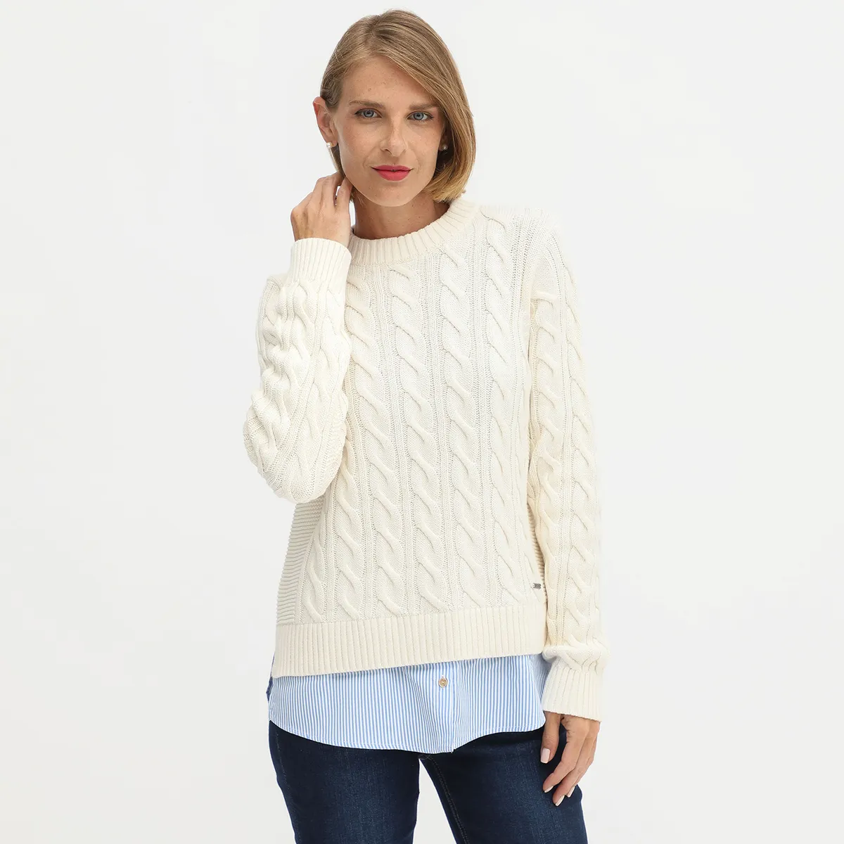 NEWPORT - Chompa Algodón Jaspeado Newport Mujer Manga Larga