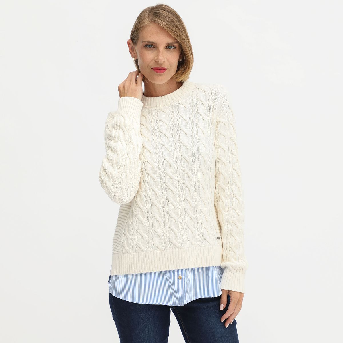 NEWPORT - Chompa Algodón Jaspeado Newport Mujer Manga Larga