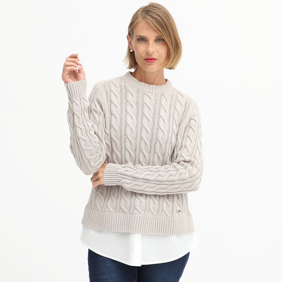 NEWPORT - Chompa Algodón Jaspeado Newport Mujer Manga Larga