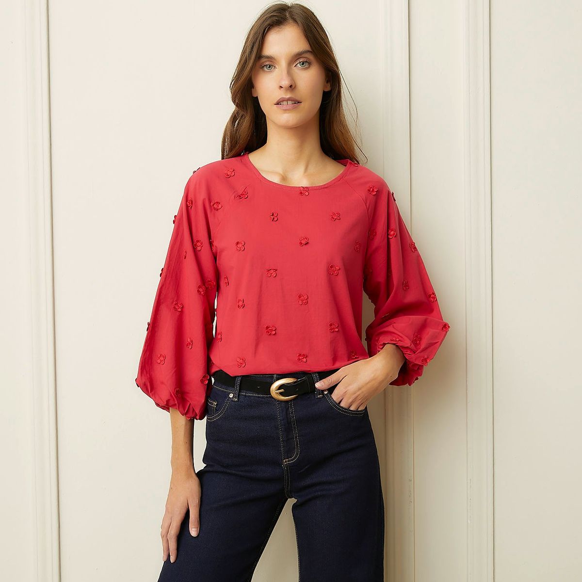 BASEMENT - Blusa Manga Larga 100% Algodón Mujer Basement