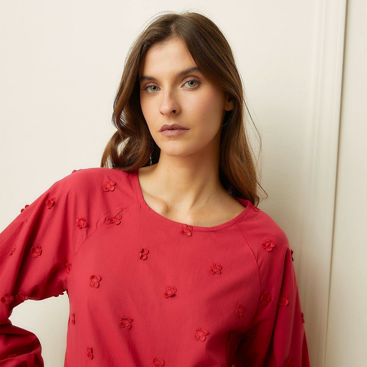 BASEMENT - Blusa Manga Larga 100% Algodón Mujer Basement