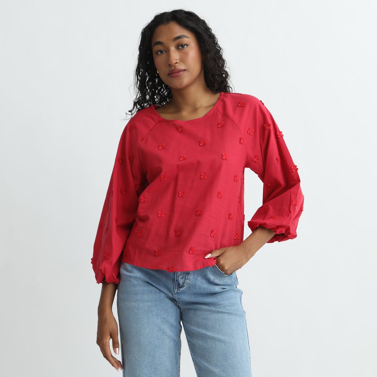 BASEMENT - Blusa Manga Larga 100% Algodón Mujer Basement