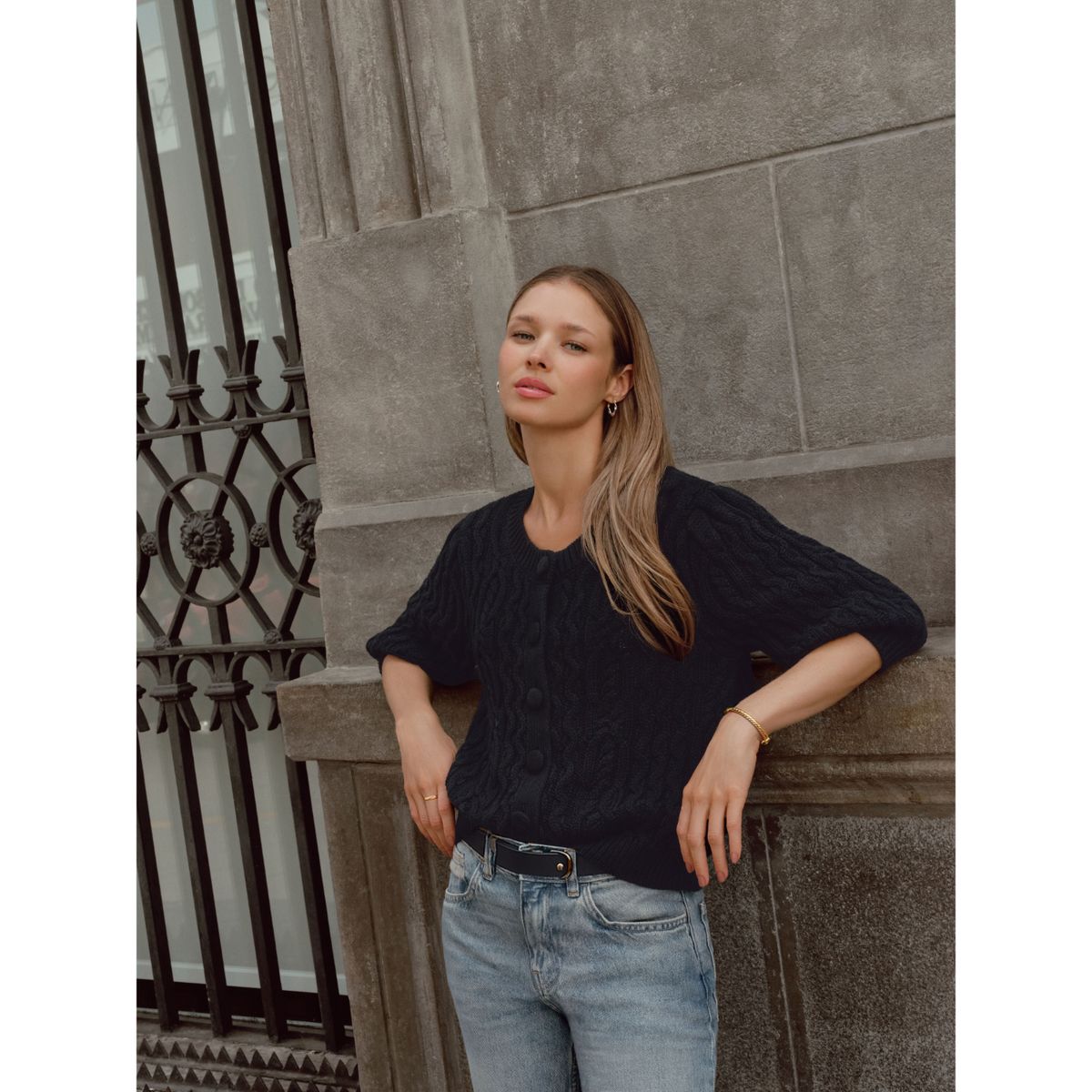 BASEMENT - Cardigan Basement Manga Corta Algodón Diseño Liso Mujer