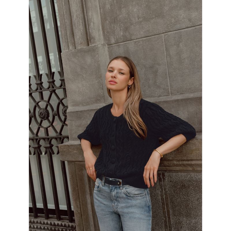 BASEMENT - Cardigan Basement Manga Corta Algodón Diseño Liso Mujer