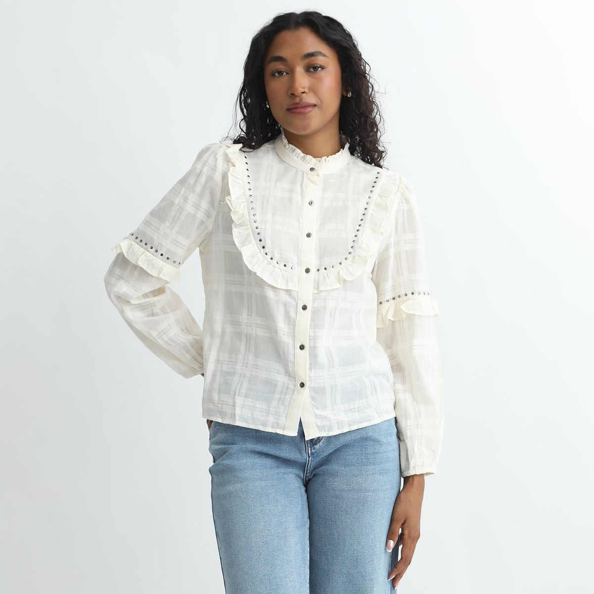 BASEMENT - Blusa Manga Corta 100% Algodón Mujer Basement