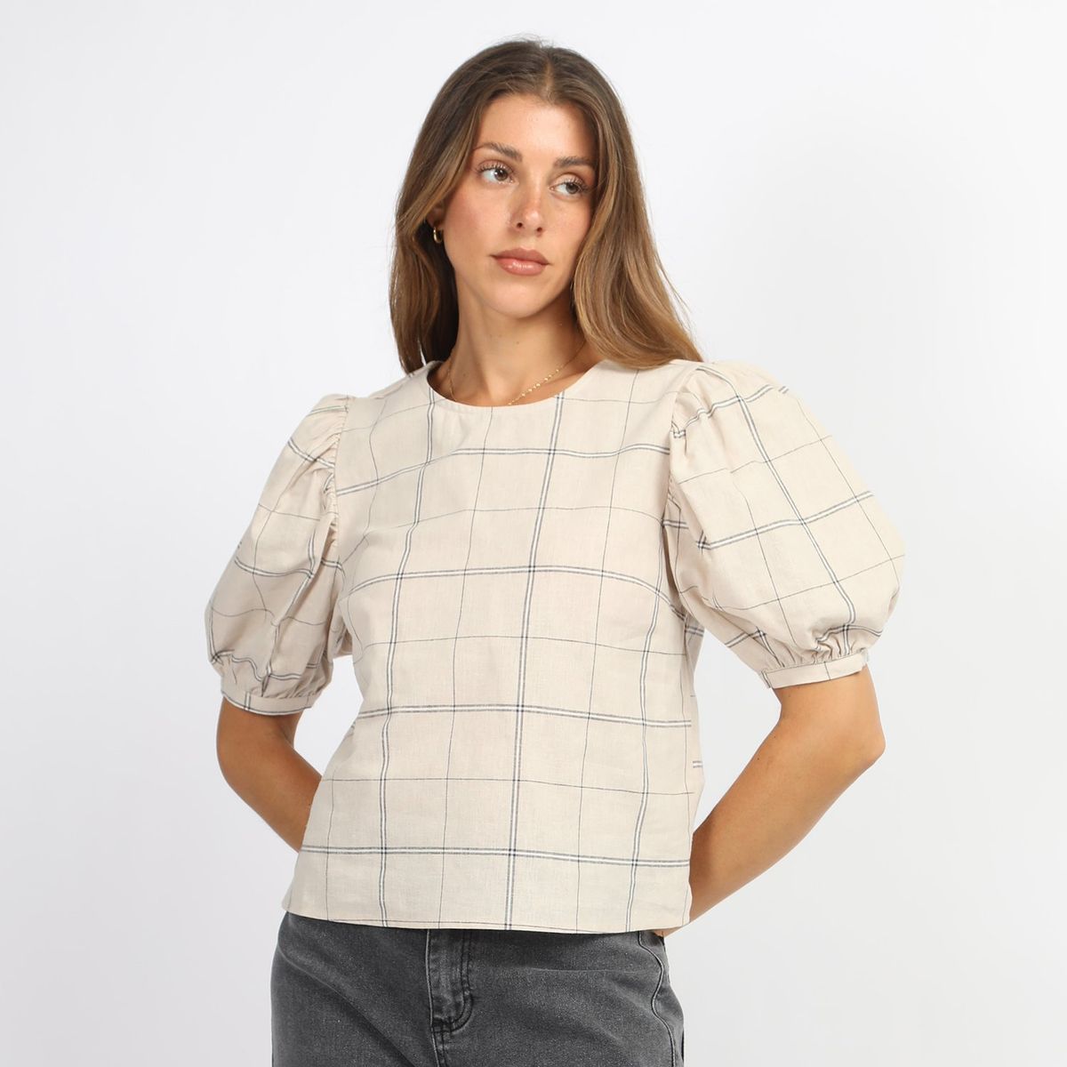 BASEMENT - Blusa Manga Corta Lino Mujer Basement