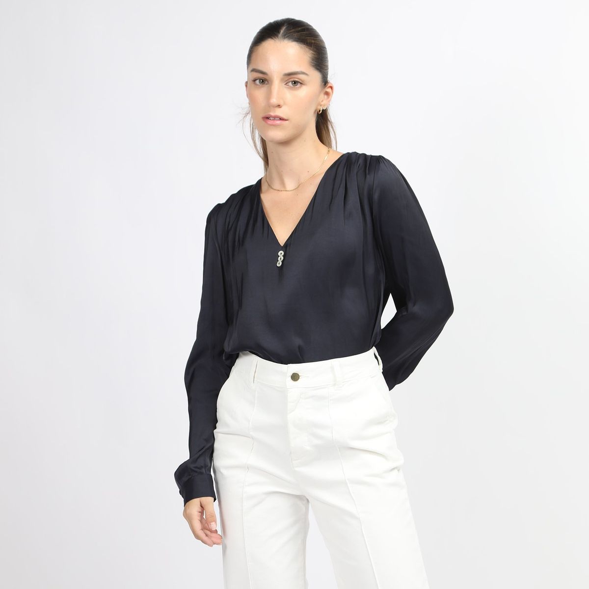ELLE - Blusa Manga Larga Casual Mujer Elle