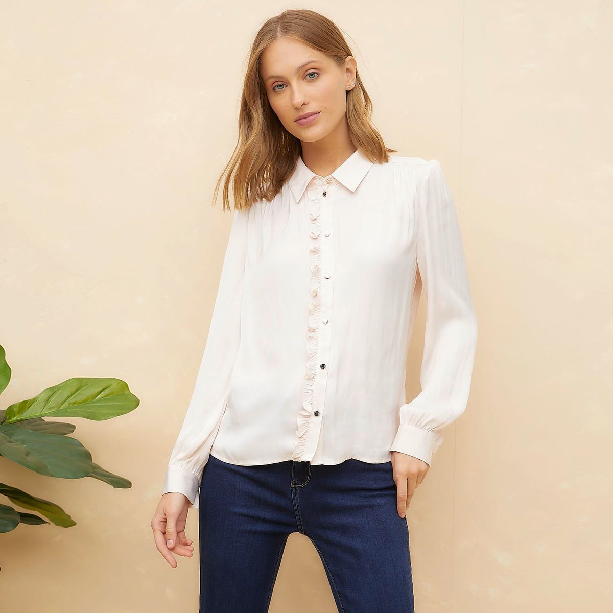 ELLE - Blusa Manga Larga Casual Mujer Elle