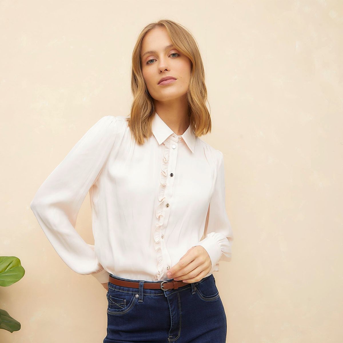 ELLE - Blusa Manga Larga Casual Mujer Elle