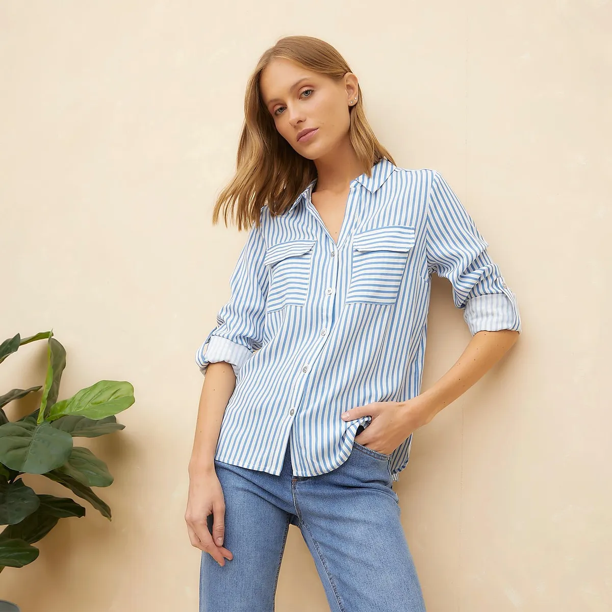 ELLE - Blusa Manga Larga Casual Mujer Elle