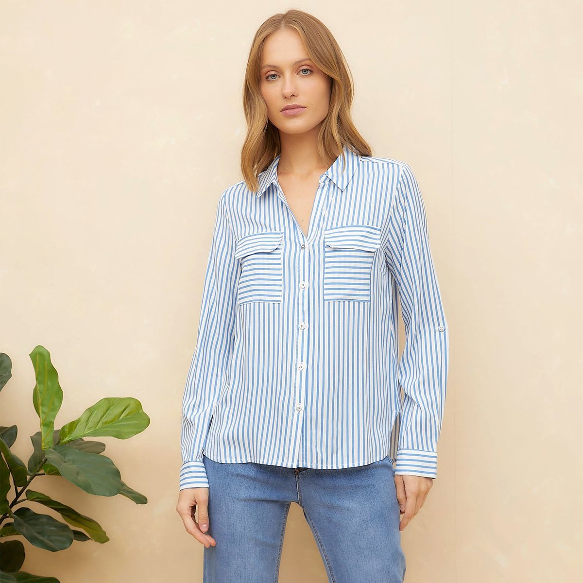 ELLE - Blusa Manga Larga Casual Mujer Elle