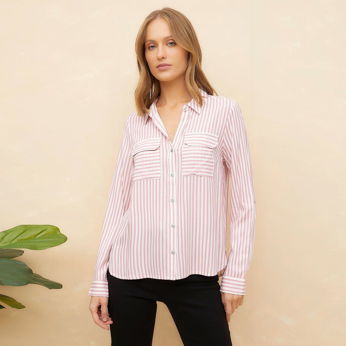 ELLE - Blusa Manga Larga Casual Mujer Elle